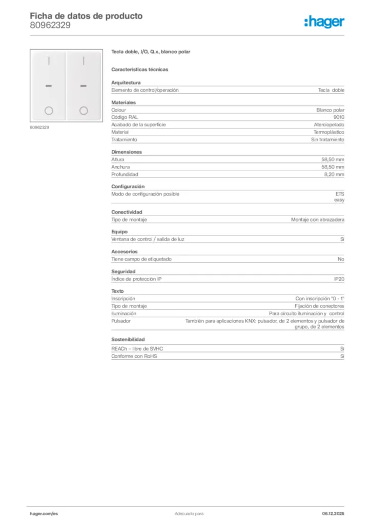 Imagen Hager Ficha de datos de producto 80962329 | Hager España