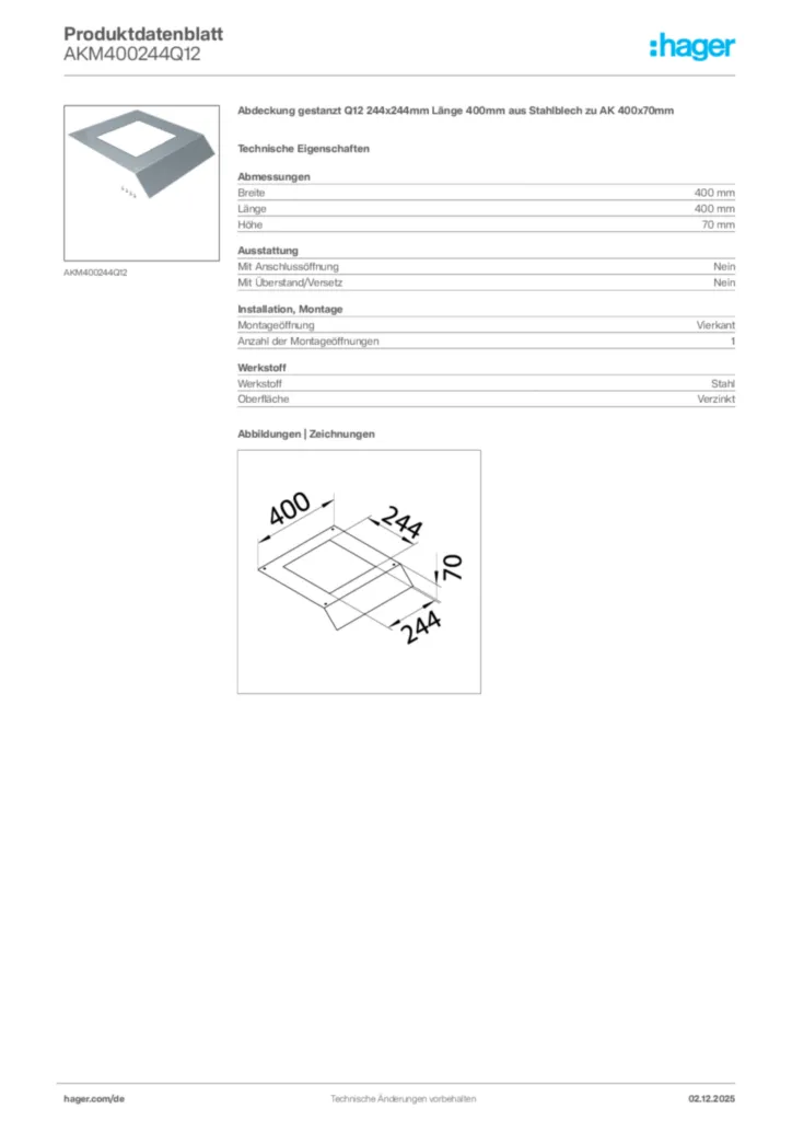 Bild Hager Produktdatenblatt AKM400244Q12 | Hager Deutschland