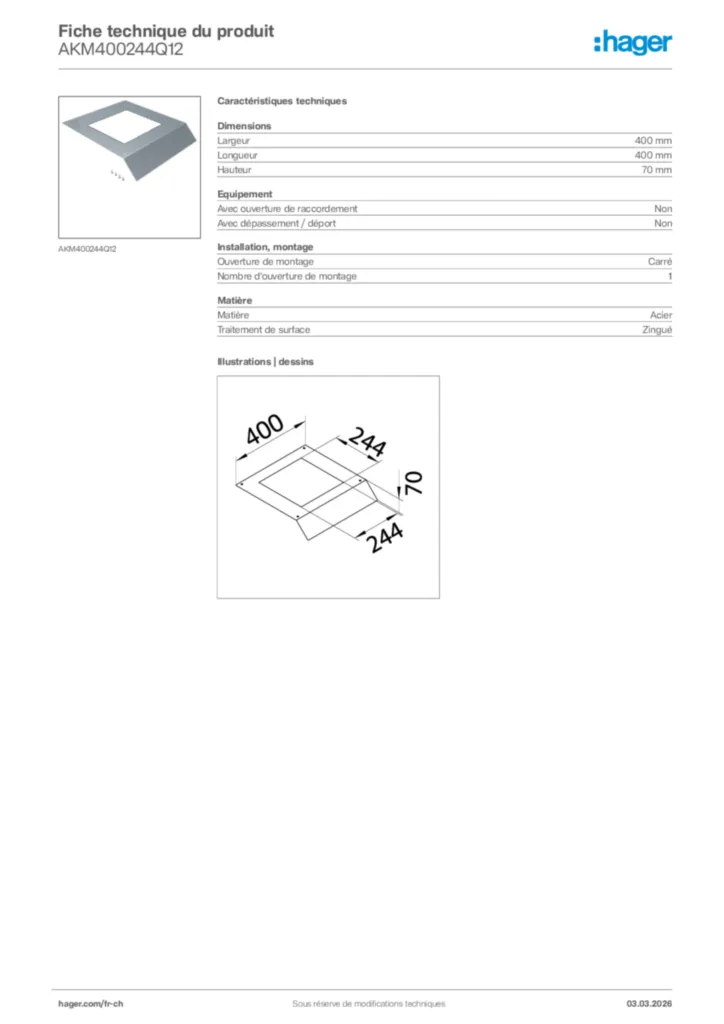 Image Hager Fiche technique du produit AKM400244Q12 | Hager Suisse
