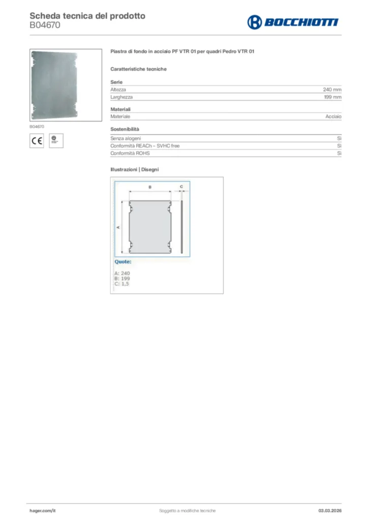Immagine Bocchiotti Scheda tecnica del prodotto B04670 | Hager Italia