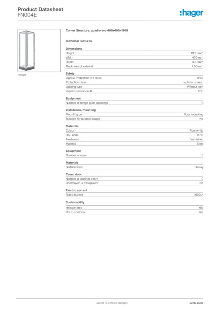 Image Hager Product data sheet FN004E  | Hager Africa