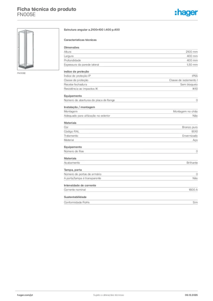 Imagem Hager Ficha técnica do produto FN005E | Hager Portugal