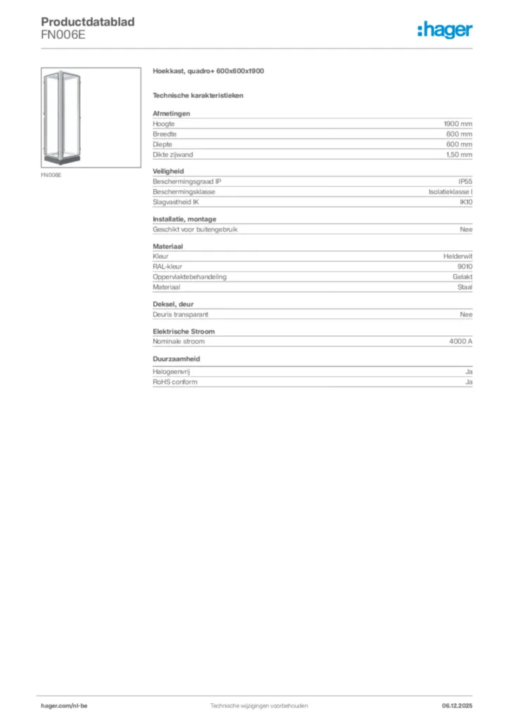 Afbeelding Hager Productdatablad FN006E | Hager Belgium