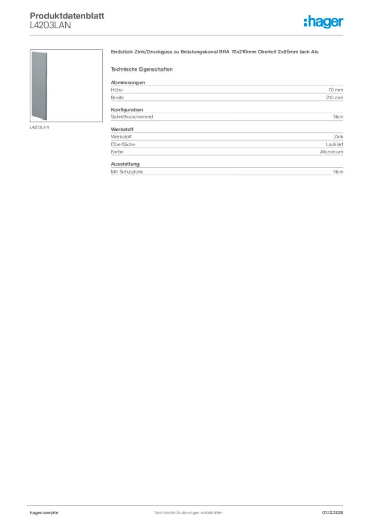 Bild Hager Produktdatenblatt L4203LAN | Hager Deutschland
