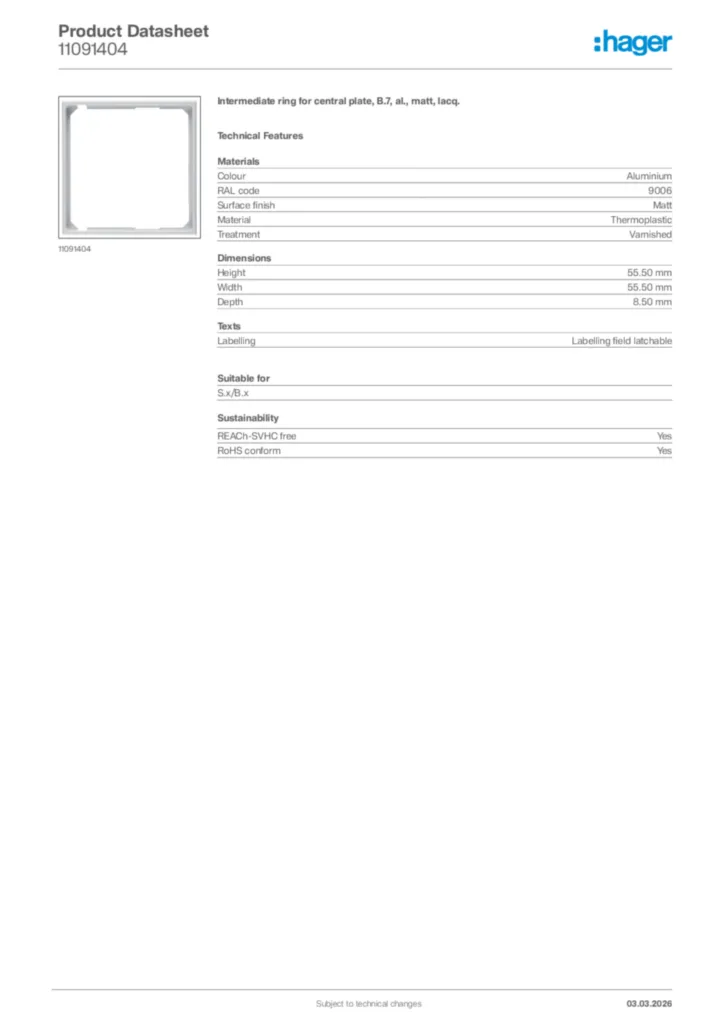 Image Hager Product data sheet 11091404  | Hager Africa