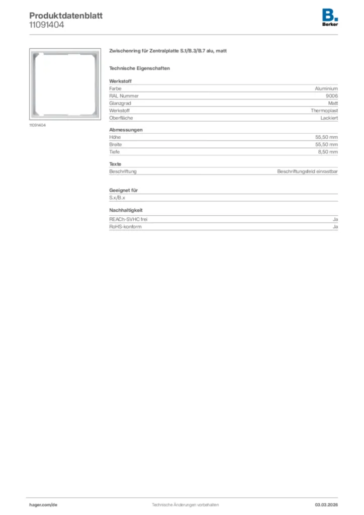 Bild Berker Produktdatenblatt 11091404 | Hager Deutschland