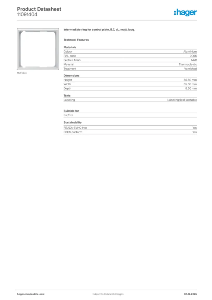 Image Hager Product data sheet 11091404  | Hager