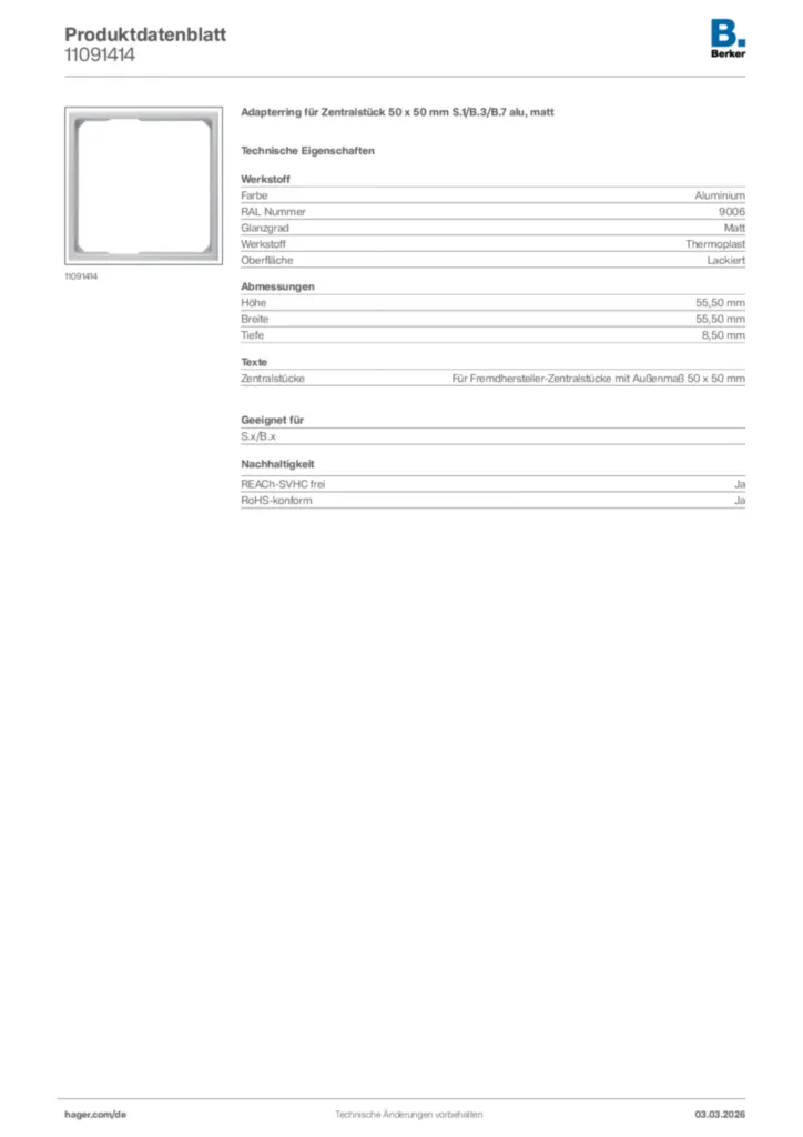 Bild Berker Produktdatenblatt 11091414 | Hager Deutschland