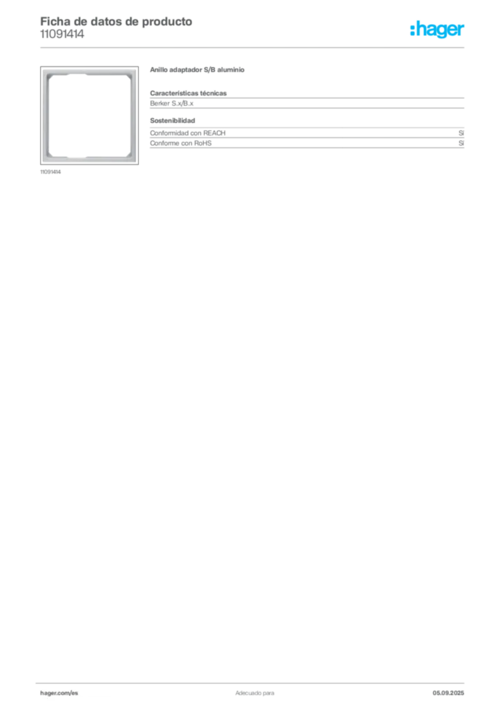 Imagen Hager Ficha de datos de producto 11091414 | Hager España