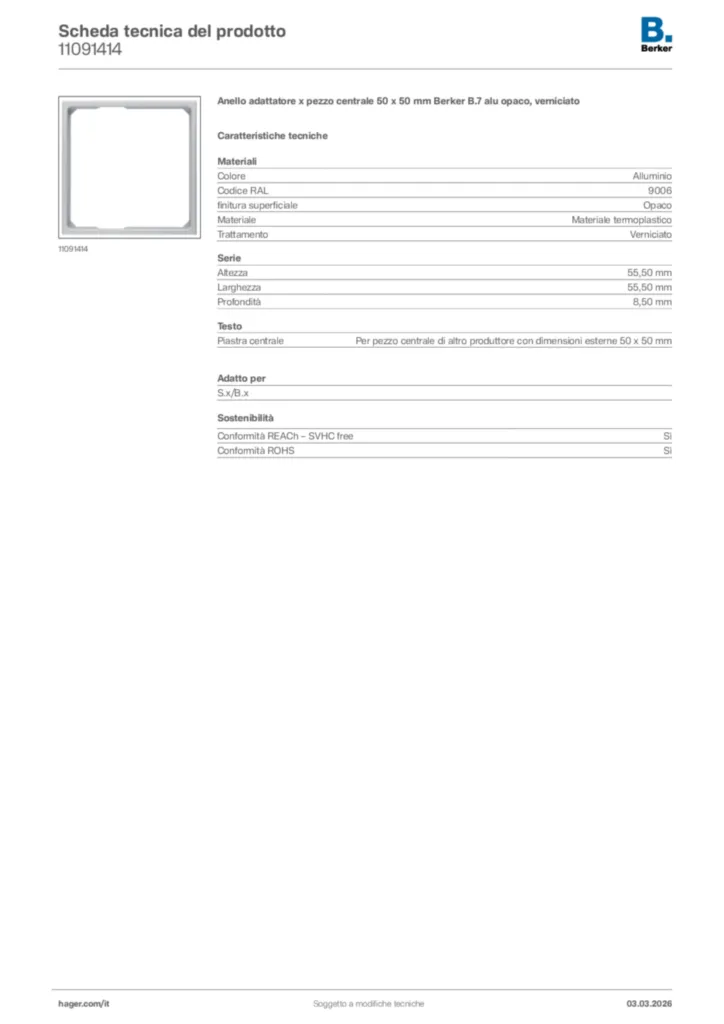 Immagine Berker Scheda tecnica del prodotto 11091414 | Hager Italia