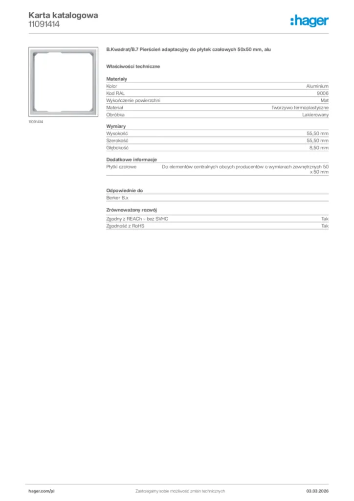 Zdjęcie Hager Karta katalogowa 11091414 | Hager Polska