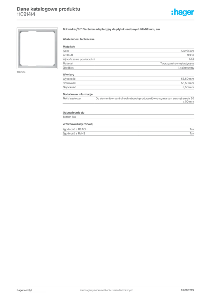 Zdjęcie Hager Dane katalogowe produktu 11091414 | Hager Polska