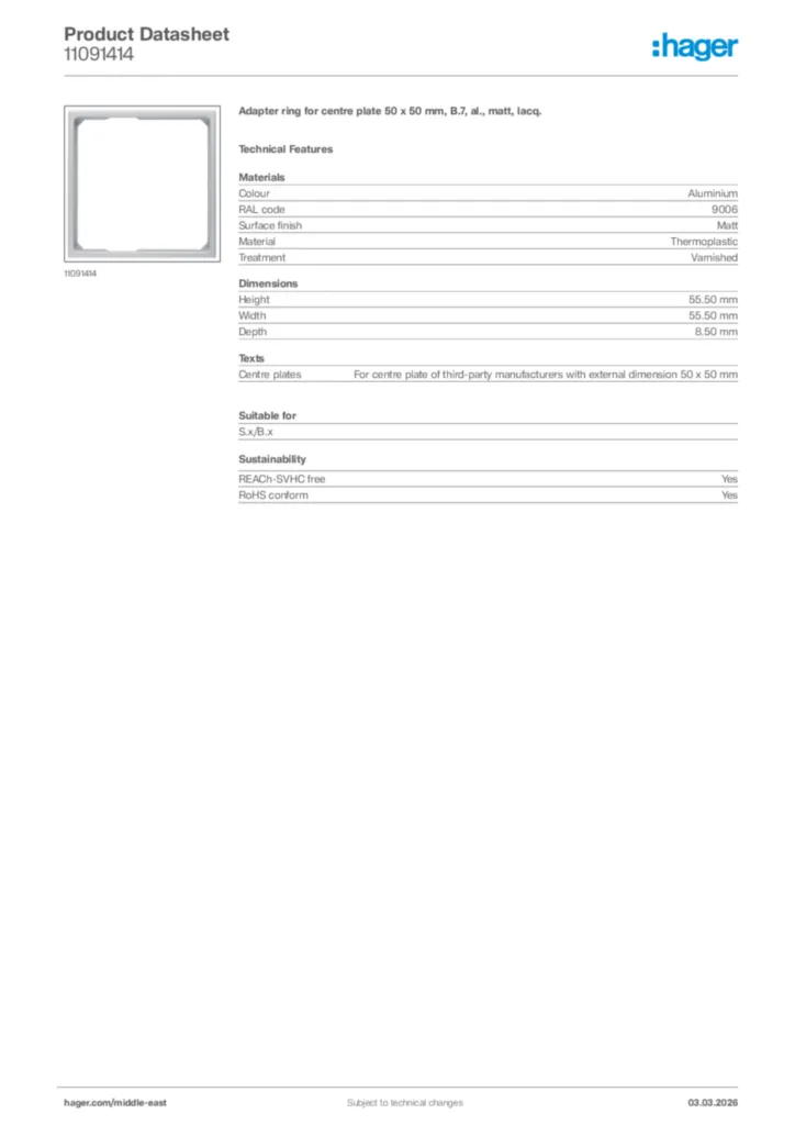 Image Hager Product data sheet 11091414  | Hager