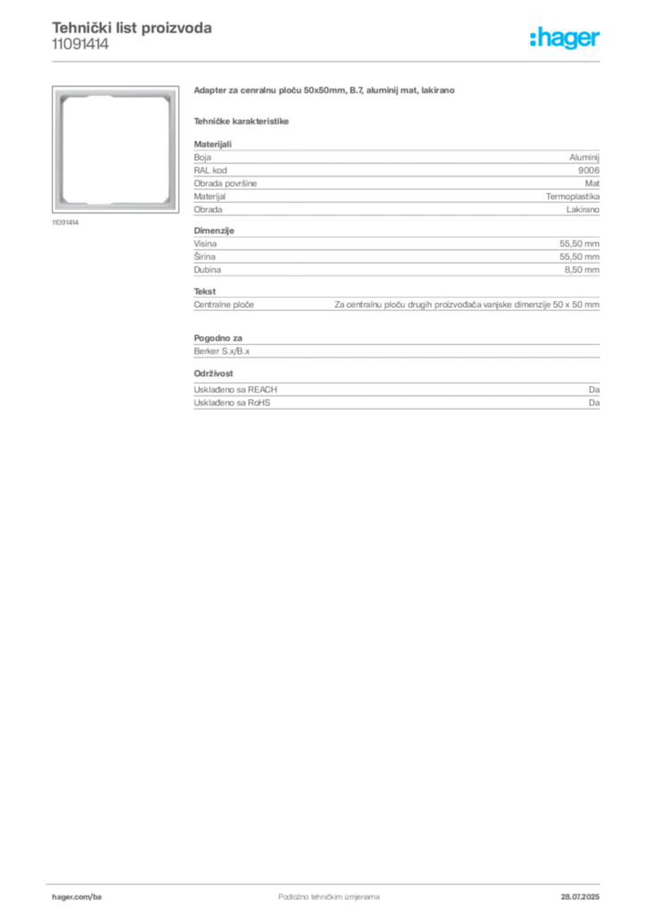 Slika Hager Product data sheet 11091414  | Hager