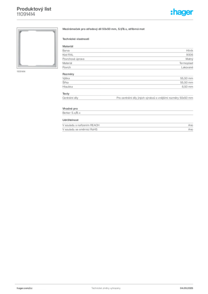 Obrázek Hager Produktový list 11091414 | Hager