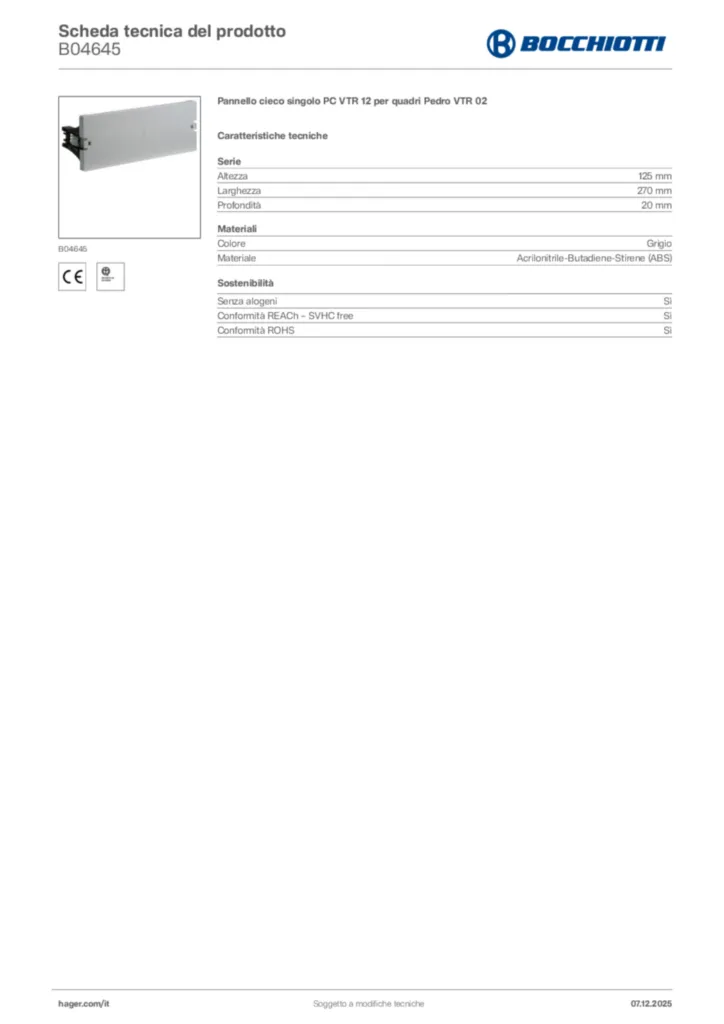 Immagine Bocchiotti Scheda tecnica del prodotto B04645 | Hager Italia