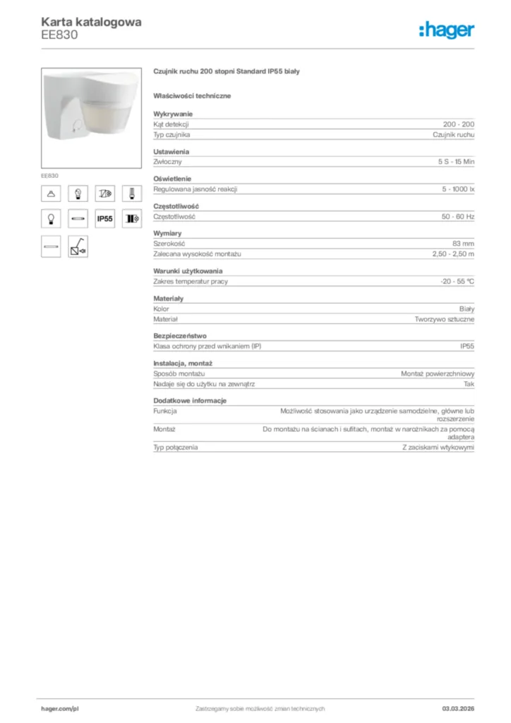 Zdjęcie Hager Karta katalogowa EE830 | Hager Polska
