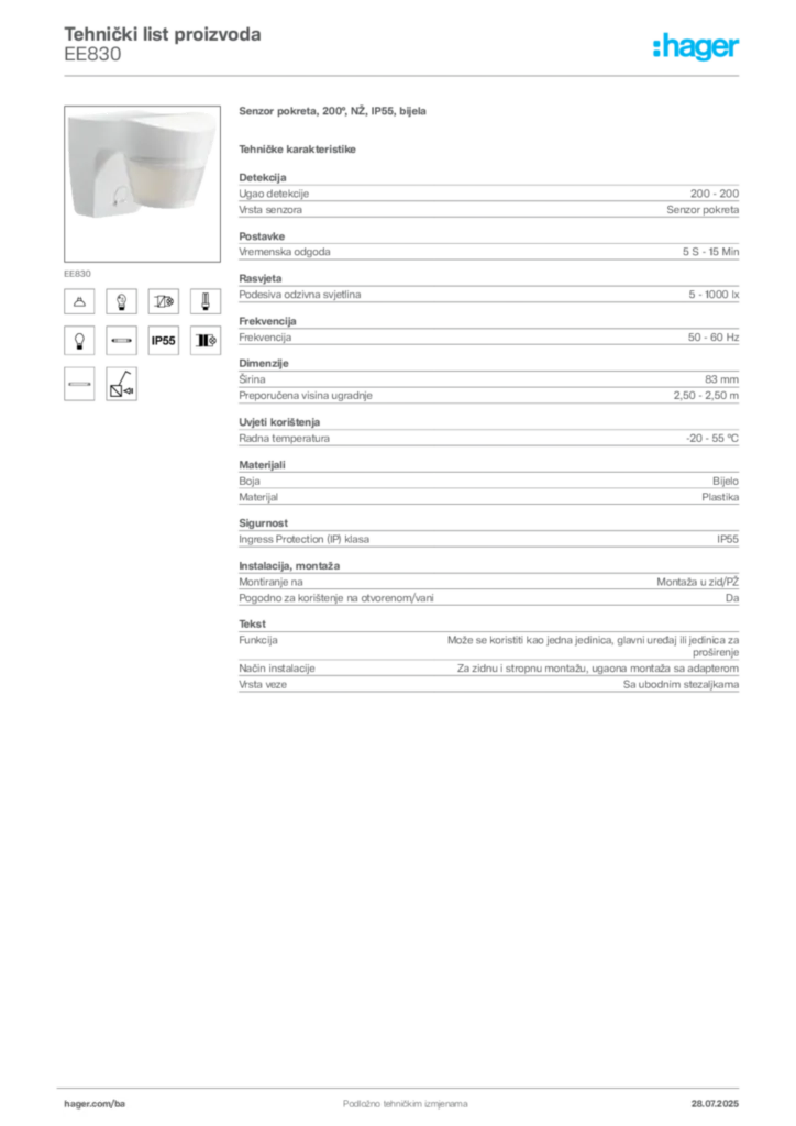 Slika Hager Product data sheet EE830  | Hager