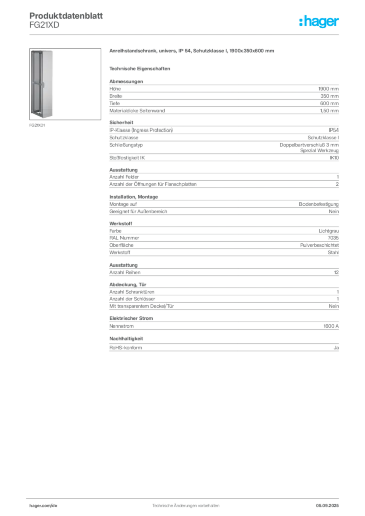 Bild Hager Produktdatenblatt FG21XD | Hager Deutschland