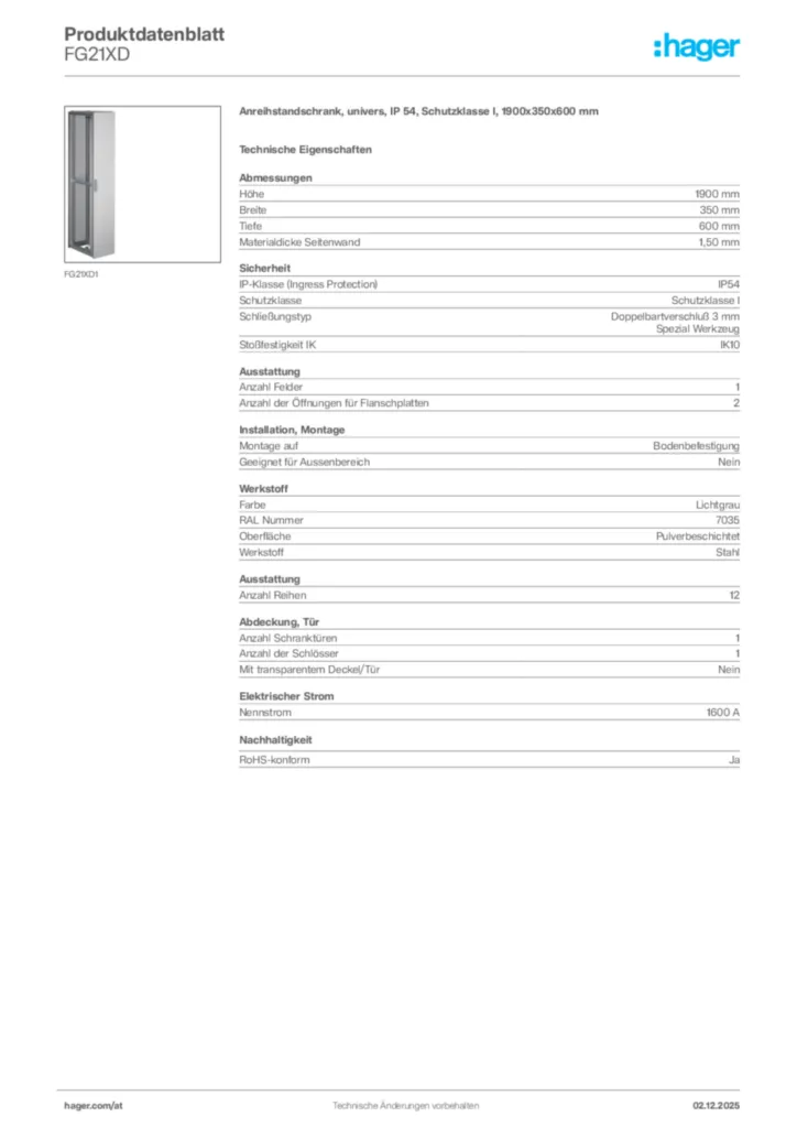 Bild Hager Produktdatenblatt FG21XD | Hager Deutschland
