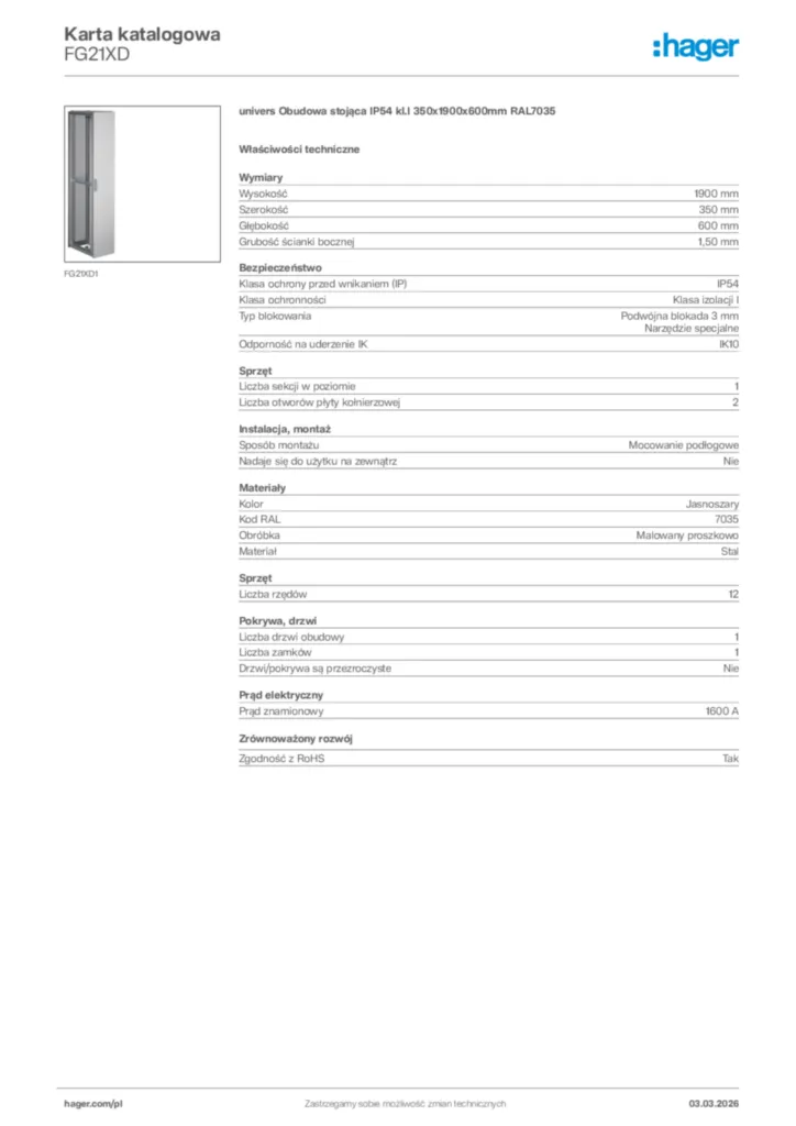 Zdjęcie Hager Karta katalogowa FG21XD | Hager Polska