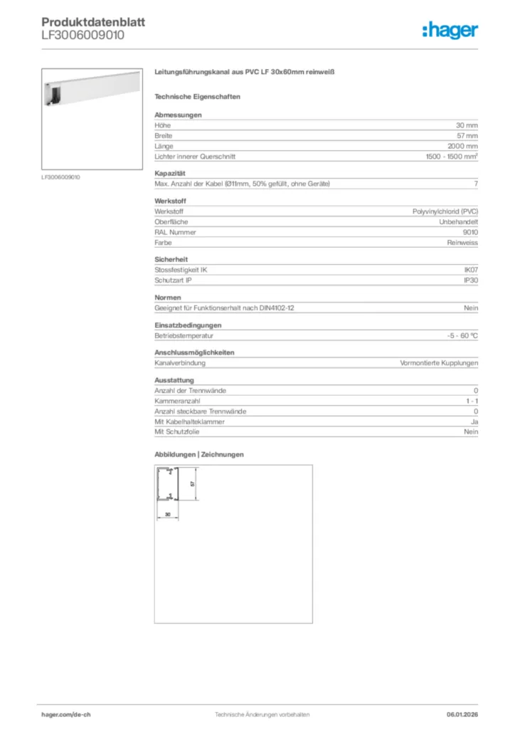 Bild Hager Produktdatenblatt LF3006009010 | Hager Schweiz
