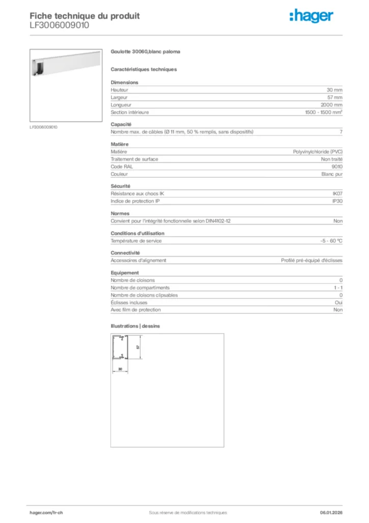 Image Hager Fiche technique du produit LF3006009010 | Hager Suisse