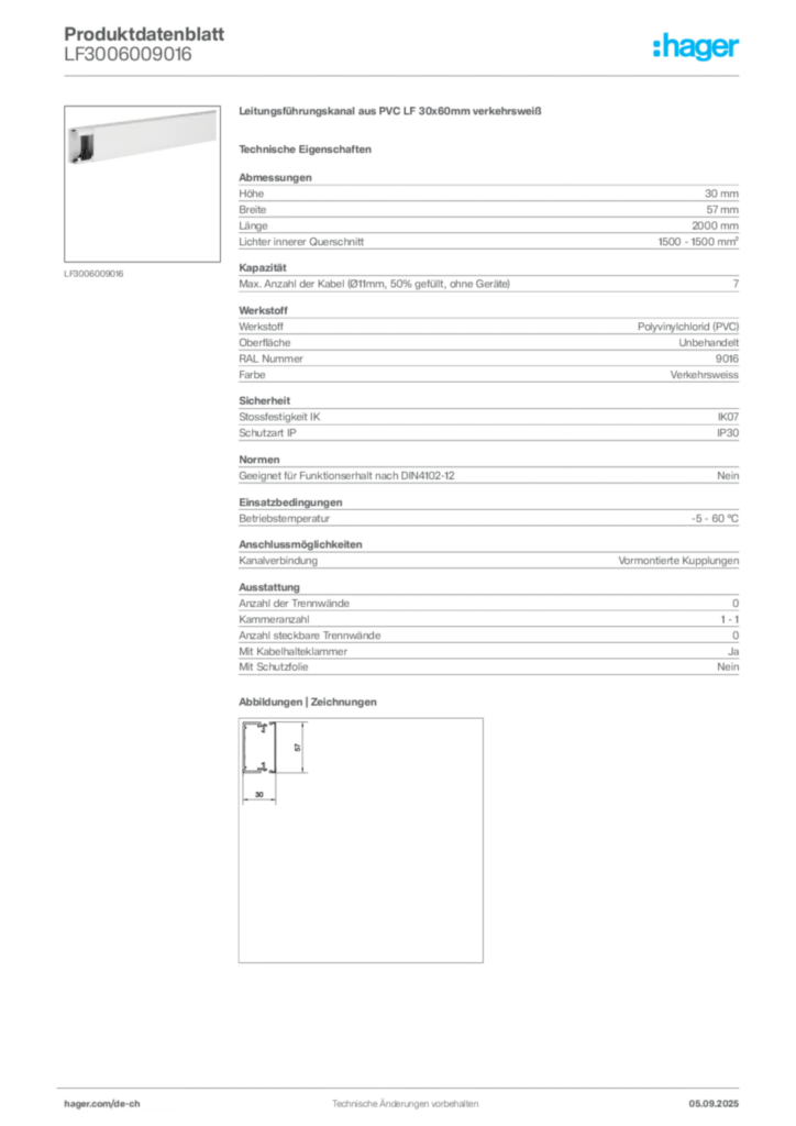 Bild Hager Produktdatenblatt LF3006009016 | Hager Schweiz