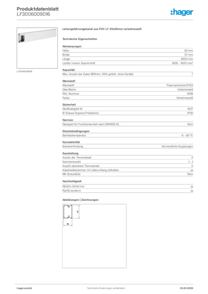 Bild Hager Produktdatenblatt LF3006009016 | Hager Deutschland