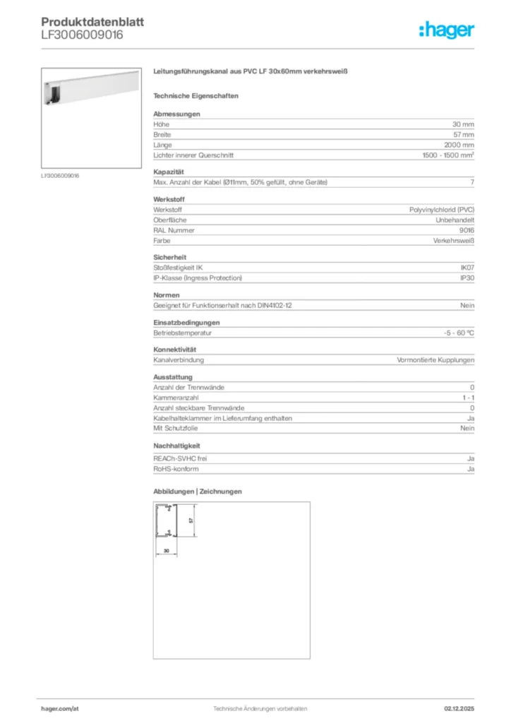 Bild Hager Produktdatenblatt LF3006009016 | Hager Deutschland