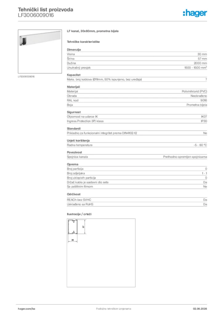 Slika Hager Tehnički list proizvoda LF3006009016  | Hager