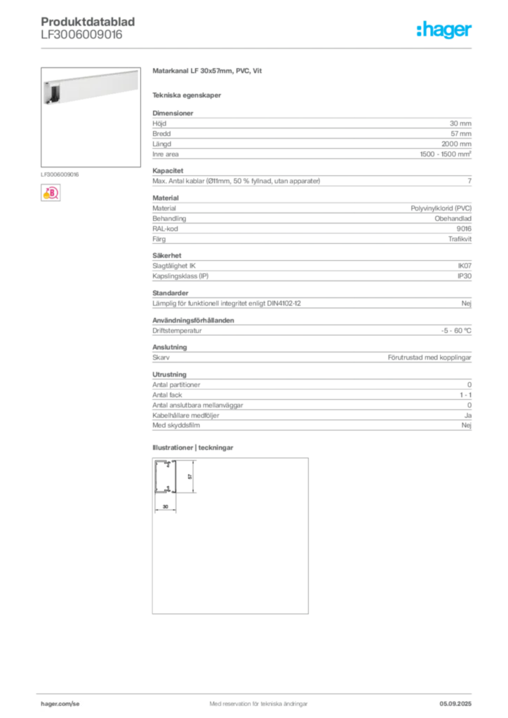 Bild Hager Produktdatablad LF3006009016 | Hager Sverige