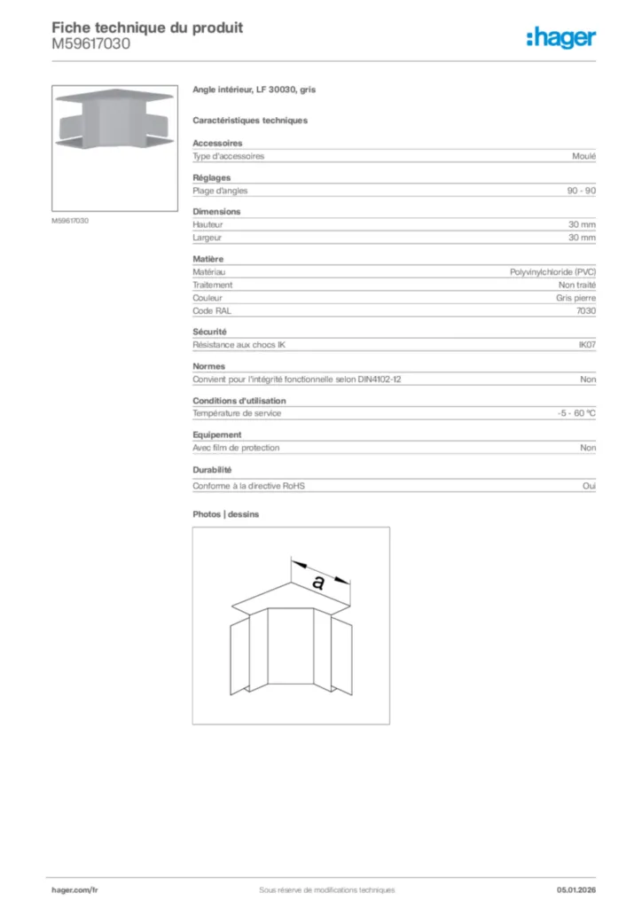 Image Hager Fiche technique du produit M59617030 | Hager France