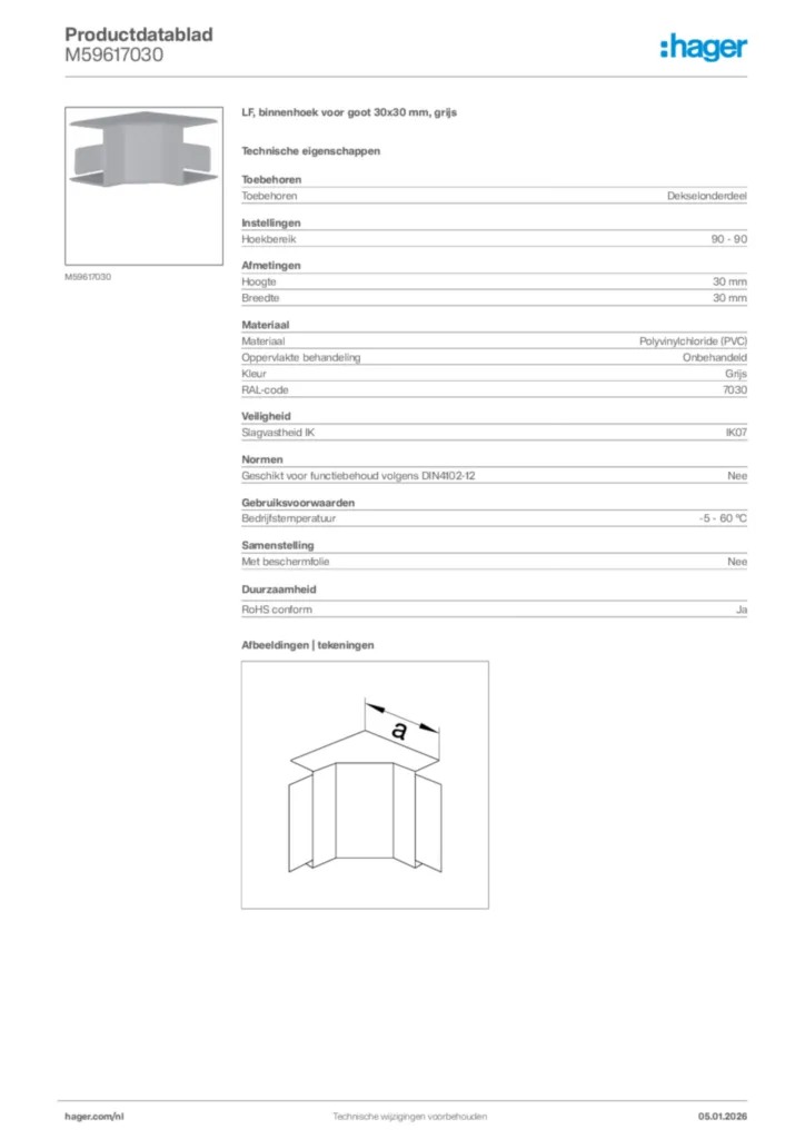 Afbeelding Hager Productdatablad M59617030 | Hager Nederland