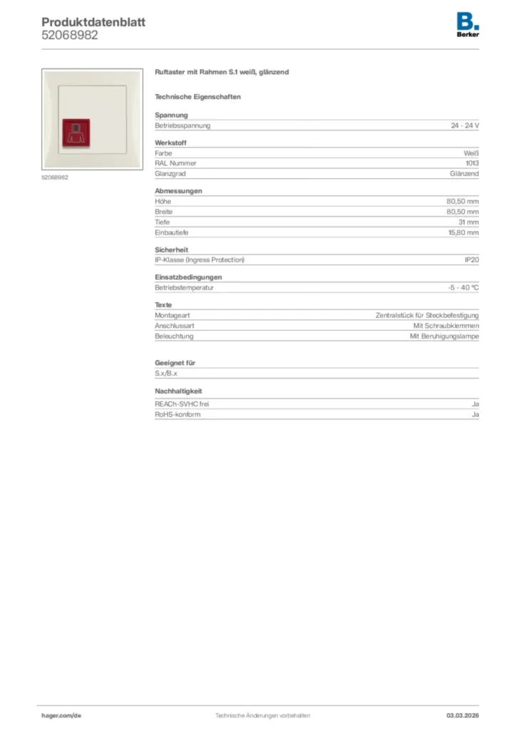 Bild Berker Produktdatenblatt 52068982 | Hager Deutschland