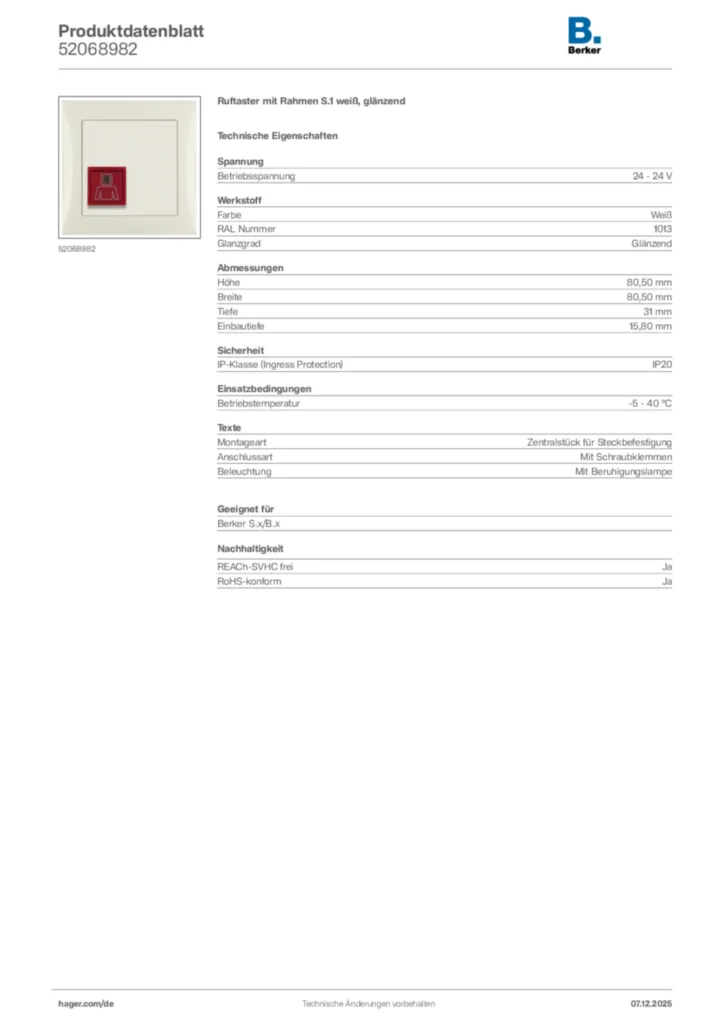 Berker Produktdatenblatt 52068982