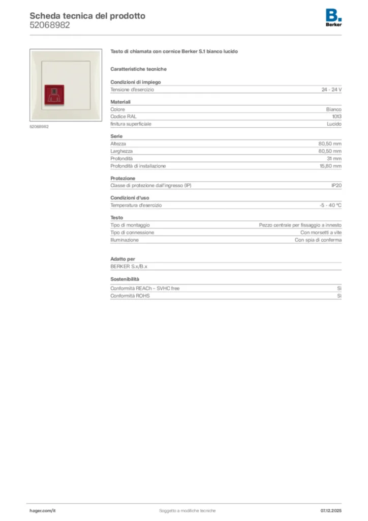 Immagine Berker Scheda tecnica del prodotto 52068982 | Hager Italia