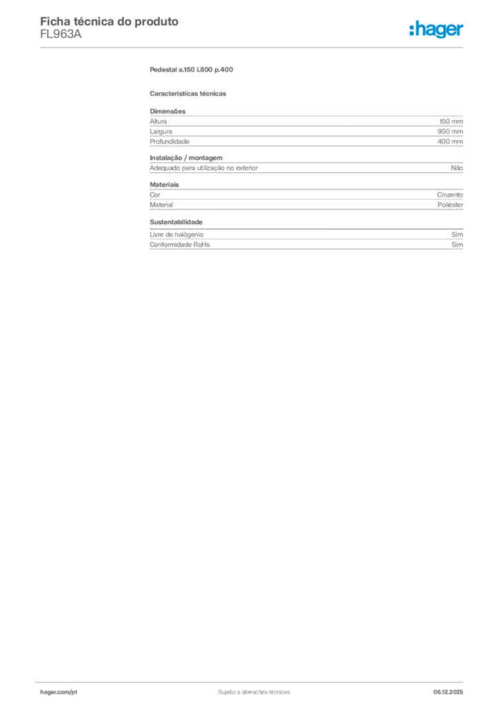 Imagem Hager Ficha técnica do produto FL963A | Hager Portugal