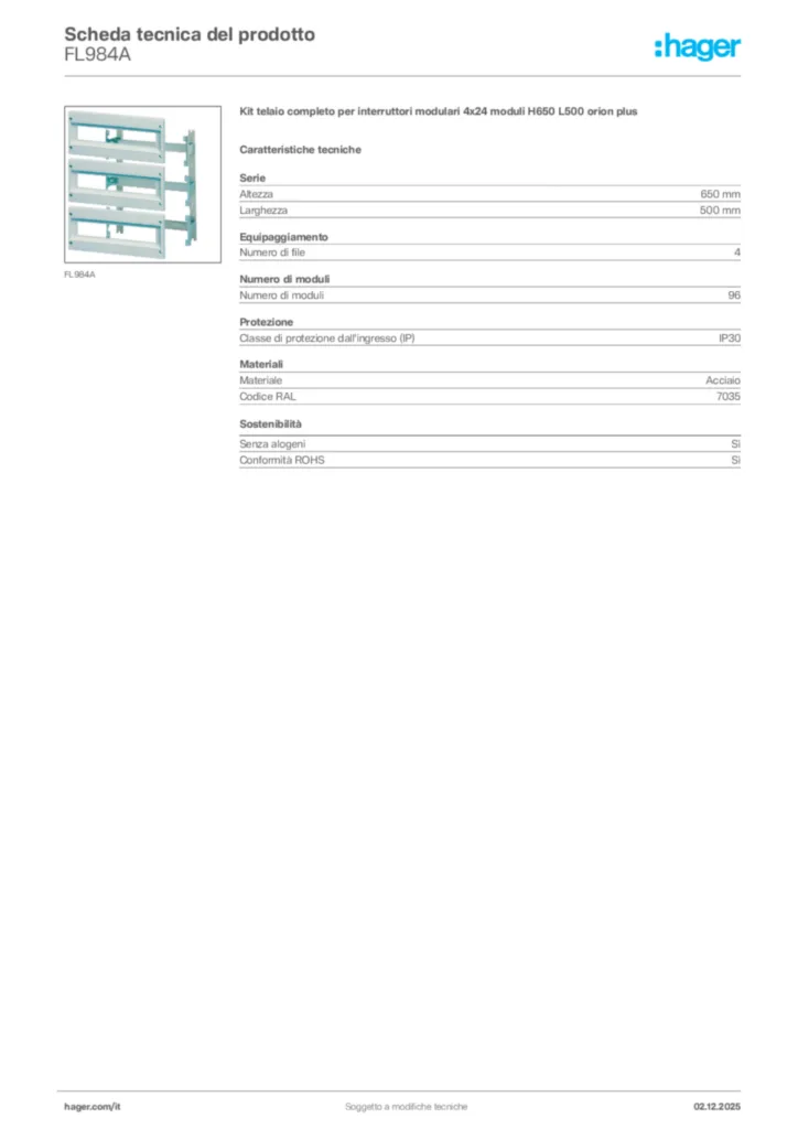 Immagine Hager Scheda tecnica del prodotto FL984A | Hager Italia