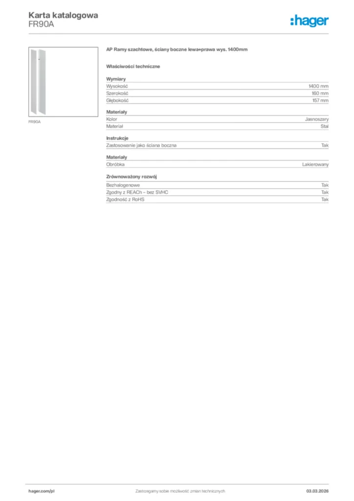 Zdjęcie Hager Karta katalogowa FR90A | Hager Polska