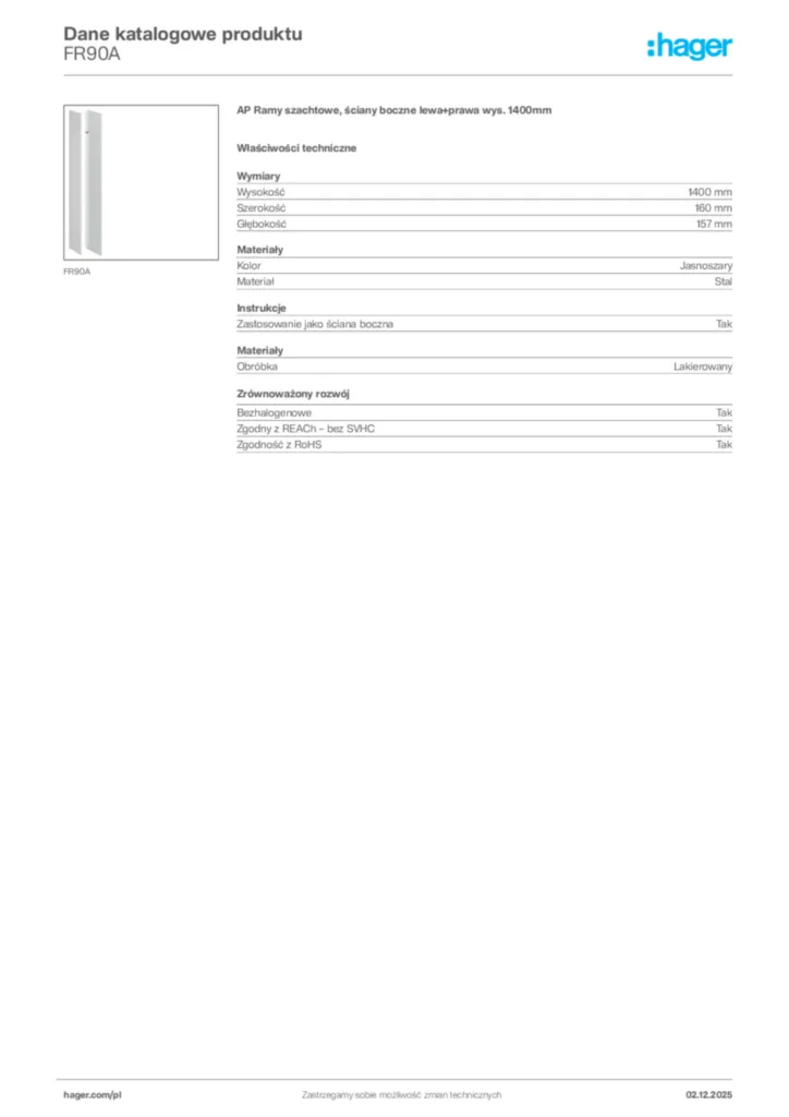 Zdjęcie Hager Dane katalogowe produktu FR90A | Hager Polska