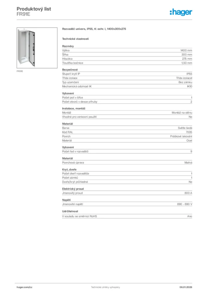 Obrázek Hager Product data sheet FR91E | Hager