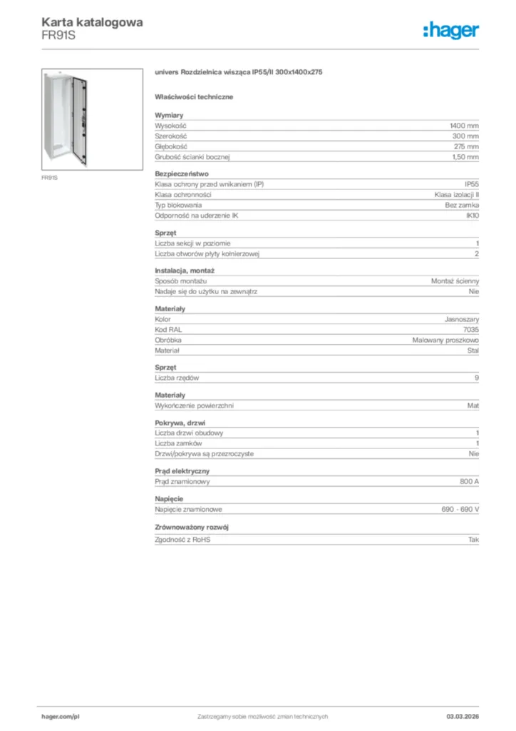 Zdjęcie Hager Karta katalogowa FR91S | Hager Polska
