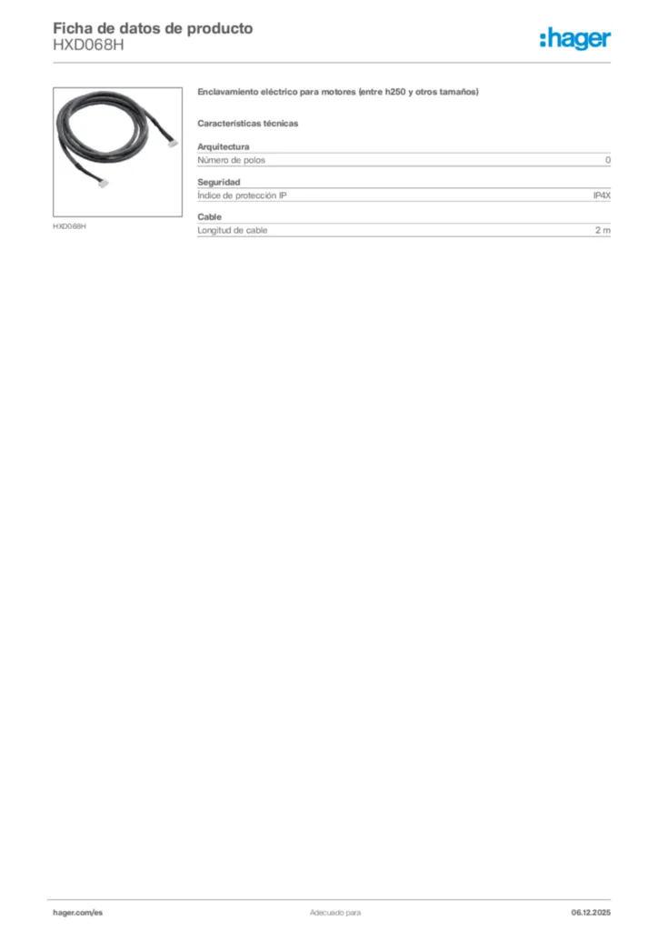 Imagen Hager Ficha de datos de producto HXD068H | Hager España