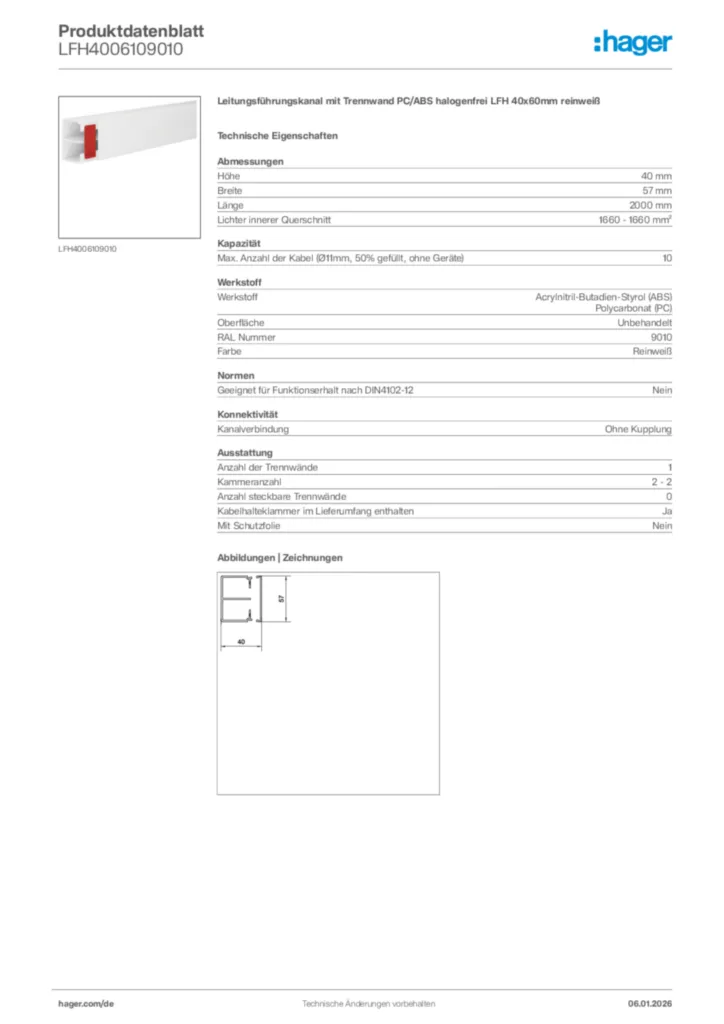 Bild Hager Produktdatenblatt LFH4006109010 | Hager Deutschland