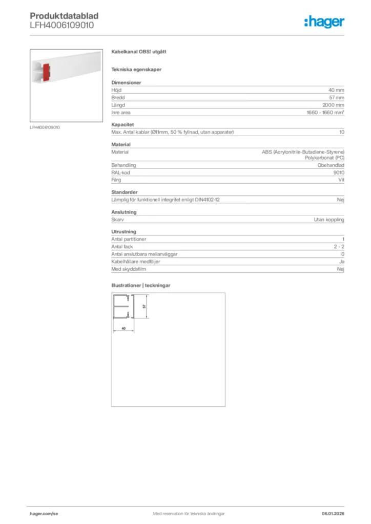 Bild Hager Produktdatablad LFH4006109010 | Hager Sverige