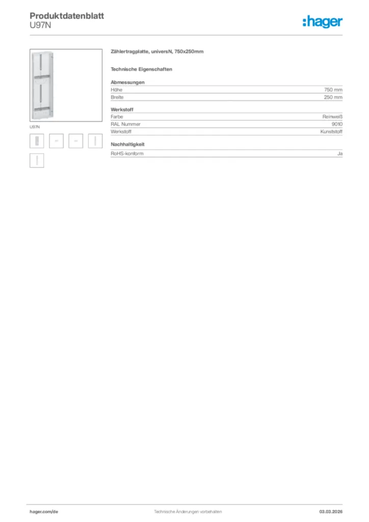 Bild Hager Produktdatenblatt U97N | Hager Deutschland
