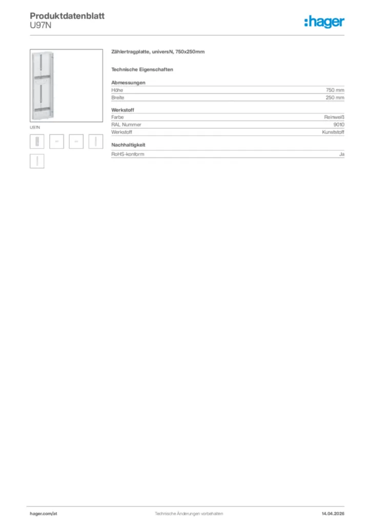 Bild Hager Produktdatenblatt U97N | Hager Deutschland