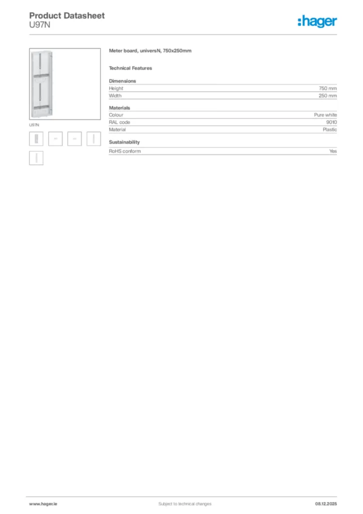 Image Hager Product data sheet U97N  | Hager