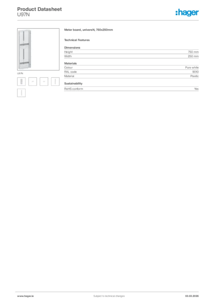 Image Hager Product data sheet U97N  | Hager
